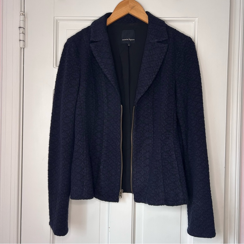 Nanette Lepore Blue Knit Pattern Blazer Jacket Size 10